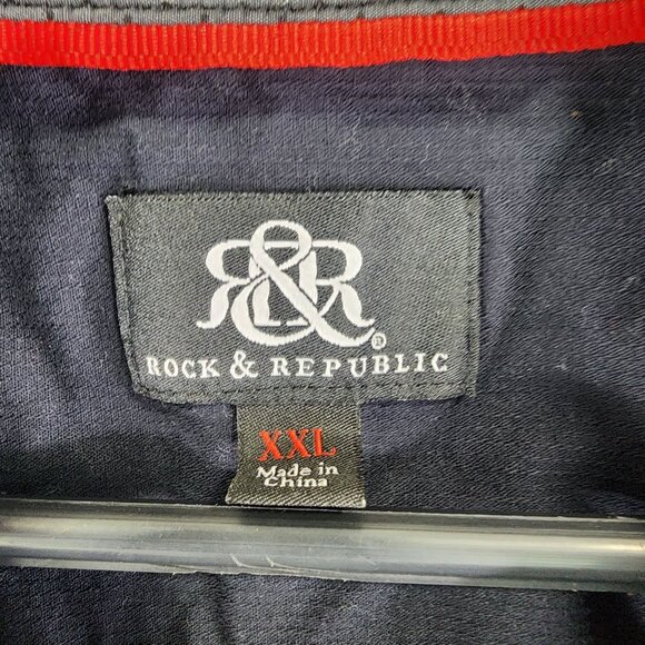 Men's Black Rock & Republic Shirt Stretch Short Sleeve Zip Pockets Button Up XXL - Picture 7 of 12